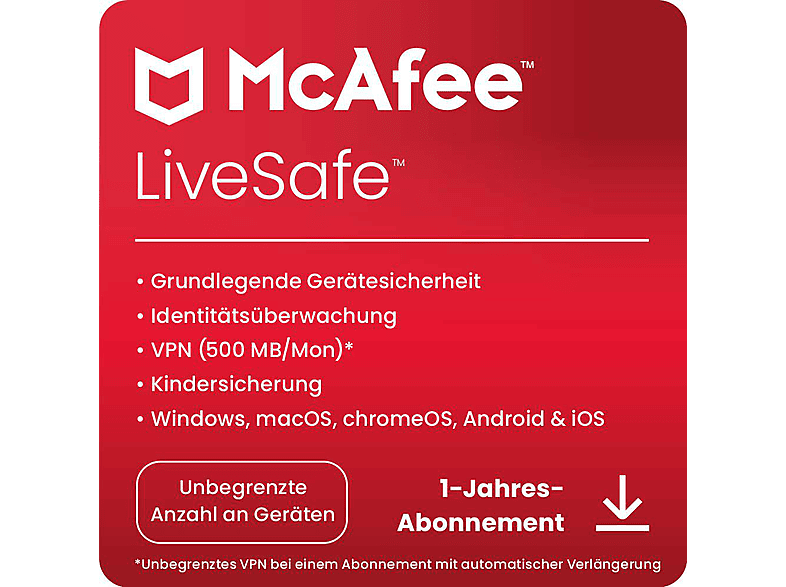 McAfee LiveSafe Attach für alle Geräte in einem Haushalt, 1 Jahr, Download Code - [PC, iOS, Mac, Android] von MCAFEE