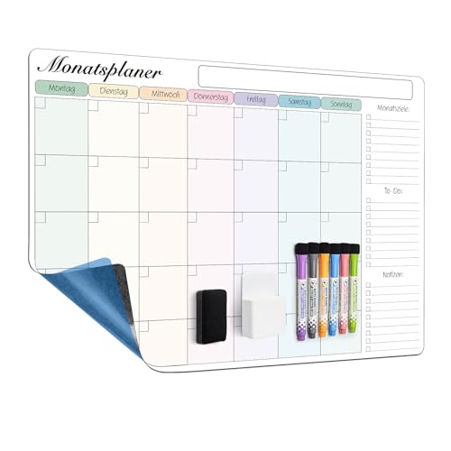 MCCORL 60×40cm Whiteboard Monatsplaner/Wochenplaner Abwischbar Selbstklebend für die Wand, Glas und Holz(jede glatte Oberfläche) Planungstafel, Monatskalender, Memoboard auf Deutsch von MCCORL