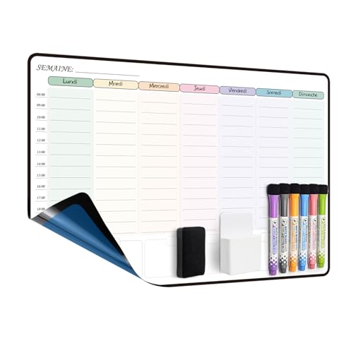 MCCORL Französisch 42×28cm Whiteboard Wochenplaner Abwischbar Selbstklebend für die Wand, Glas und Holz(jede glatte Oberfläche) Planungstafel,Memoboard von MCCORL