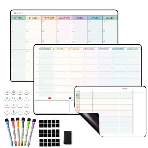 MCCORL Magnetisch Wochenplaner+Monatsplaner+Familienplaner/Essenplaner abwischbar, Magnettafeln für Kühlschrank, perfect als Stundenplan,Menüplaner,Haushaltsplan und To Do Liste (3 Stücke) von MCCORL