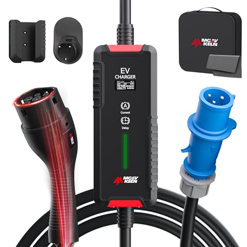 MCEVKELN Typ 2 EV Ladegerät CEE 7 kW 10M - Ladekabel Typ 2 32A| 1-Phase| Mode 3 Ladekabel | Umschaltbare Strom 6A-32A, EV Mobile Ladestation für Elektroautos & Hybrid IEC 62196-2 Steckdose von MCEVKELN