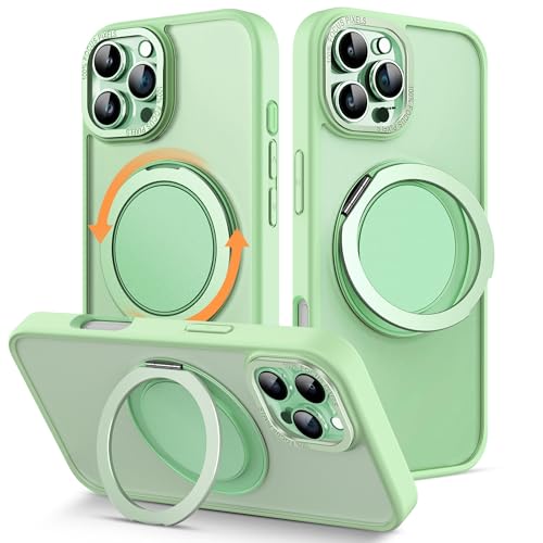MCKRO Schutzhülle für iPhone 16 Pro (6,3 Zoll), stoßfest, magnetisch, mit 360° drehbarem Ständer, kompatibel mit MagSafe kabellosem Ladegerät (Hellgrün) von MCKRO