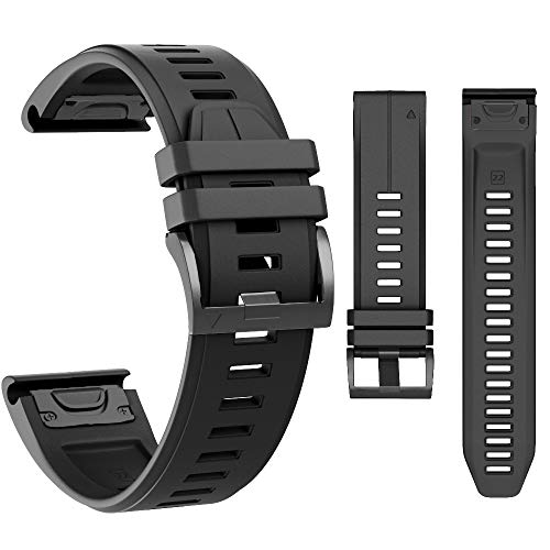 MCXGL Ersatz-Armband für Garmin Fenix 5X, Sport-Silikon-Uhrenarmbänder, Fenix 5X Plus/Fenix 5X/Fenix 3/Fenix 3 HR, Schwarz, 26mm, Modern von MCXGL