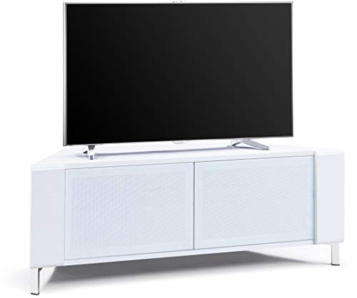 MDA Designs Corvus Eckenschrank mit weißen Profilen, weiße Glastüren, geeignet für Flachbildfernseher bis 127 cm (50 Zoll) von MDA Designs