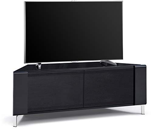 MDA Designs Corvus Eckfreundlicher Schrank mit schwarzen Profilen, schwarze BeamThru Glastüren, geeignet für Flachbildfernseher bis 127 cm (50 Zoll) von MDA Designs