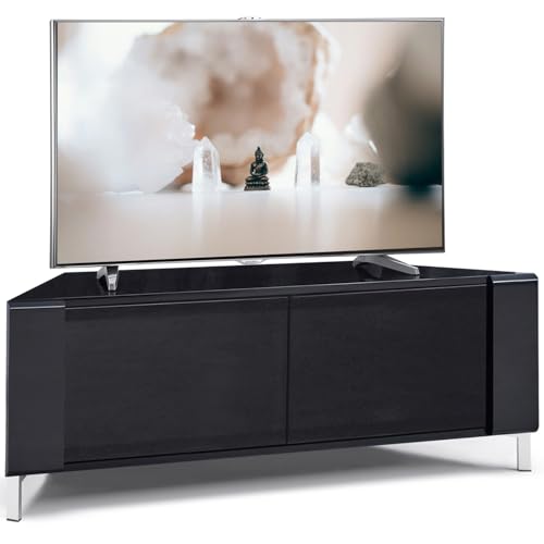 MDA Designs Corvus Eckfreundlicher Schrank mit schwarzen Profilen, schwarze BeamThru Glastüren, geeignet für Flachbildfernseher bis 127 cm (50 Zoll) von MDA Designs