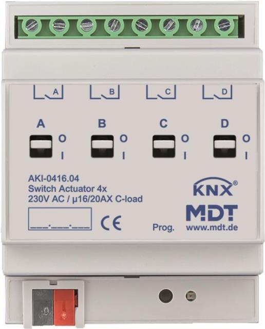 MDT AKI-0416.04 Schaltaktor 4fach 4TE REG 16/20A 230VAC C-Last Industrie 200ÂµF (AKI-0416.04) von MDT