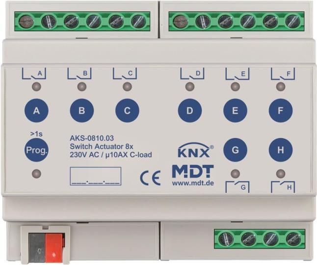 MDT AKS-0810.03 Schaltaktor 8fach 6TE REG 10A 230VAC C-Last Standard 140ÂµF (AKS-0810.03) von MDT