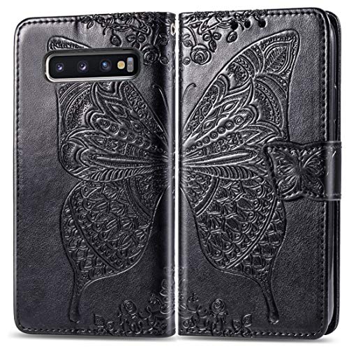 MDYHMC YXCY Aydd Butterfly-Liebes-Blumen, die horizontales Flip-Ledertasche für Galaxie S10 +, mit Halter & Karten-Slots & Wallet & Lanyard (S10 +) (Schwarz) (Color : Black) von MDYHMC