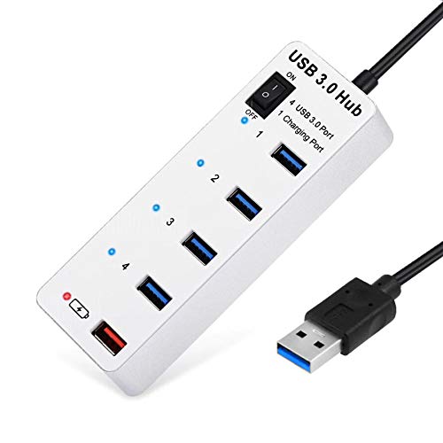 TJJ AYSMG 4 Port USB 3.0 + 1 Port Schnelllade-Hub mit EIN/AUS-Schalter (BYL-3011) (Weiß) von MDYHMC