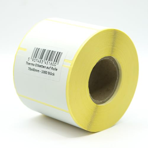 MD Labels Weiße Thermo etiketten auf Rolle 70x40 mm 1000 Stück - permanent haftend, für Barcode, weiße Klebeetiketten zur Beschriftung von MDlabels