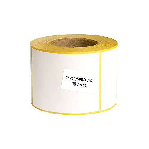 MDlabels Weiße Thermo Etiketten auf Rolle - 58x60 mm - 500 Stück - Hülse 40 mm - permanent haftend, für Barcodes, Waagenetiketten von MDlabels