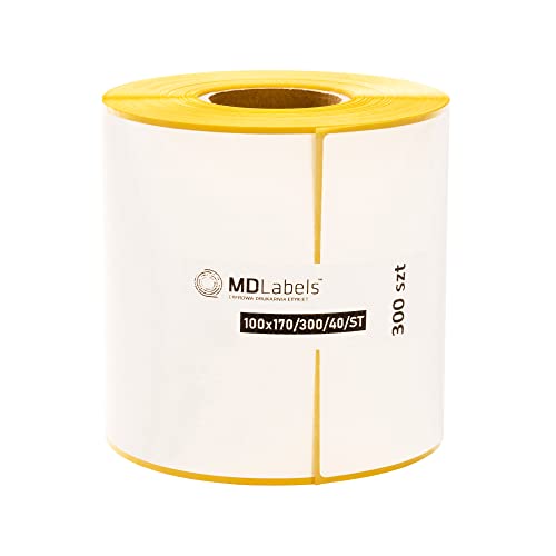 MDlabels Weiße Thermo etiketten auf Rolle - 100x170 mm - 300 Stück - Hülse 40 mm - permanent haftend, Versandetiketten, von MDlabels
