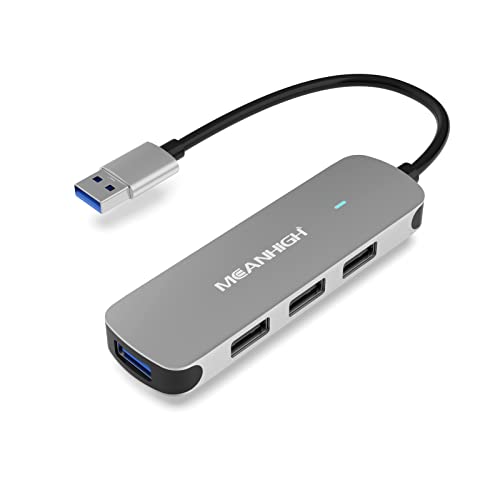 MEANHIGH USB Hub, 4-Port Dongle mit USB 3.0, USB 2.0, Mehrfach USB Port Expander für Laptop, MacBook, Surface Pro, XPS, PC, Flash Drive, Mobile HDD (USB-A) von MEANHIGH