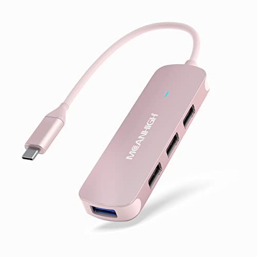 MEANHIGH USB Hub 4 Port USB Hub für Laptop USB 3.0, USB 2.0 Mehrere USB Splitter USB Port Expander Dongle Laden unterstützt für MacBook, Surface Pro, XPS, PC, Flash Drive, mobile HDD (USB-C-Pink) von MEANHIGH