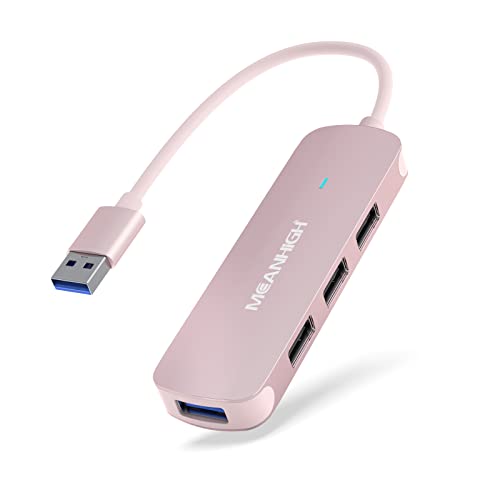 MEANHIGH USB Hub 4-Port für Laptop USB 3.0, USB 2.0 Multiple USB Port Expander Dongle für MacBook, Surface Pro, XPS, PC, Flash Drive, Mobile HDD-Pink von MEANHIGH