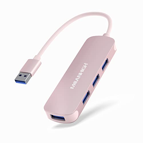 USB 3.0 Hub MEANHIGH 4 Port USB Hub für Laptop Multiport Splitter für Computer USB Port Expander für MacBook Pro iMac HP, Dell, Asus, PC, Flash Drive, Mobile HDD-Pink von MEANHIGH