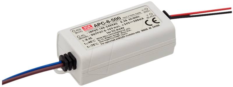 MW APC-8-500 - LED-Trafo, 8 W, 8 - 16 V DC, 500 mA von Mean Well