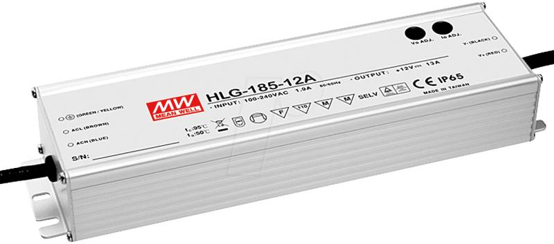 MW HLG-185H-12B - LED-Trafo, 156 W, 12 V DC, 13000 mA, dimmbar, 3-in-1 von MEANWELL