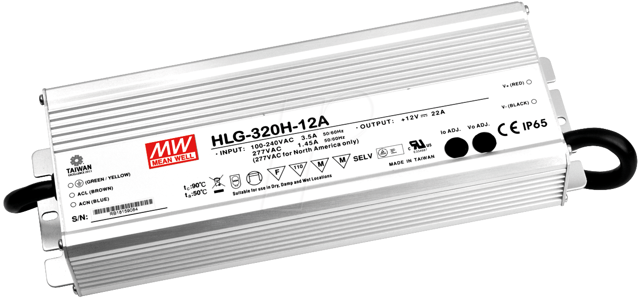 MW HLG-320H-24B - LED-Trafo, 320 W, 24 V DC, 1330 mA von MEANWELL