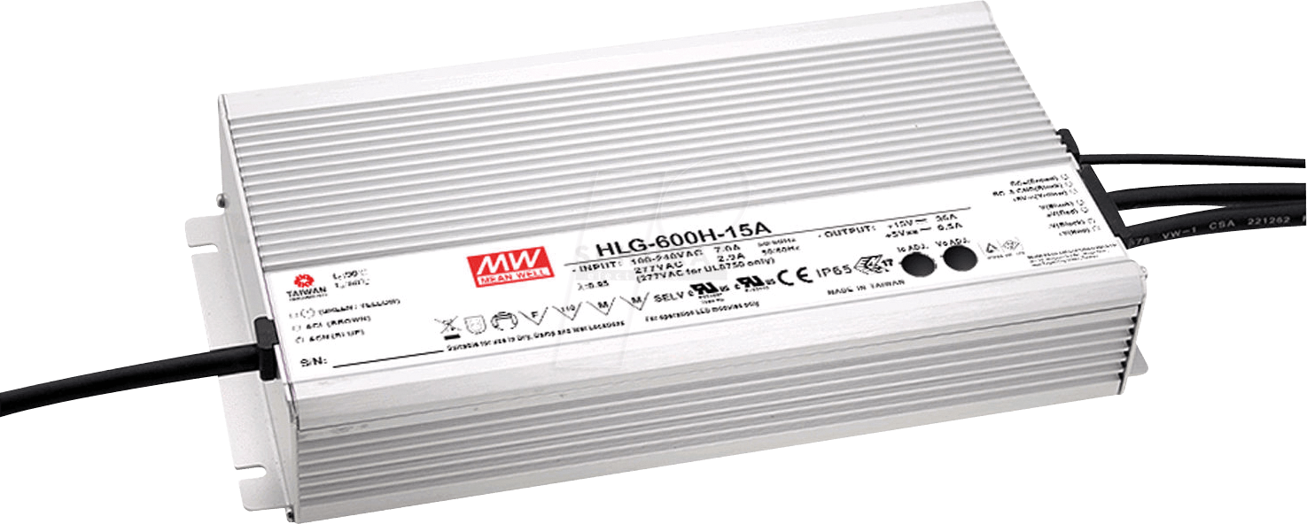 MW HLG-600H-24AB - LED-Trafo, 600 W, 24 V DC, 25000 mA, dimmbar, 3-in-1 von MEANWELL