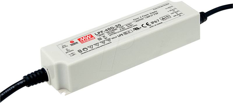MW LPF-40D-36 - LED-Trafo, 40 W, 36 V DC, 1120 mA, dimmbar, 3-in-1 von Mean Well