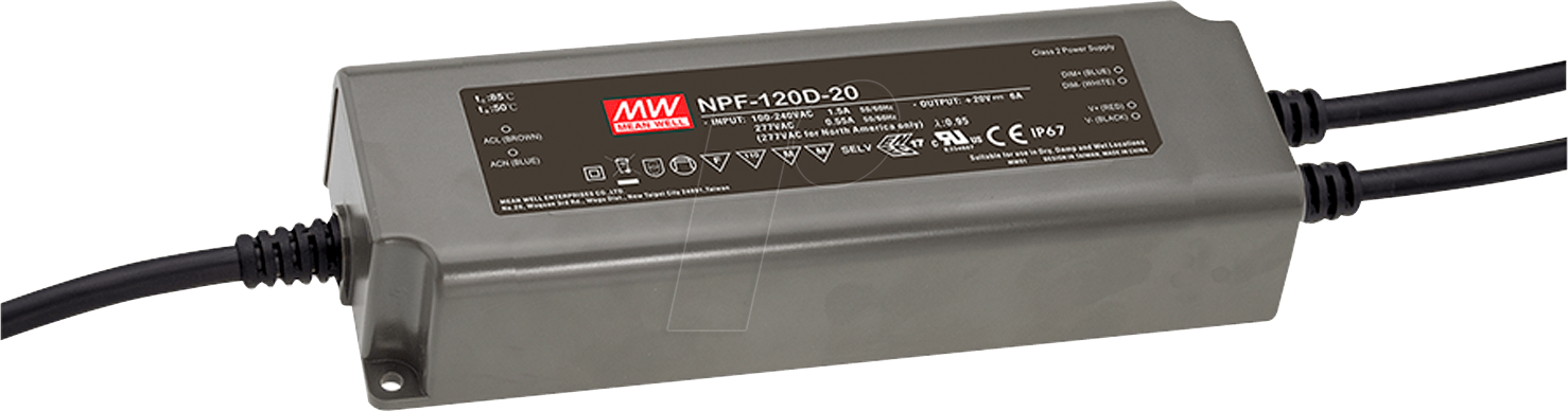 MW NPF-120D-54 - LED-Trafo, 120 W, 54 V DC, 2300 mA, dimmbar, 3-in-1 von MEANWELL
