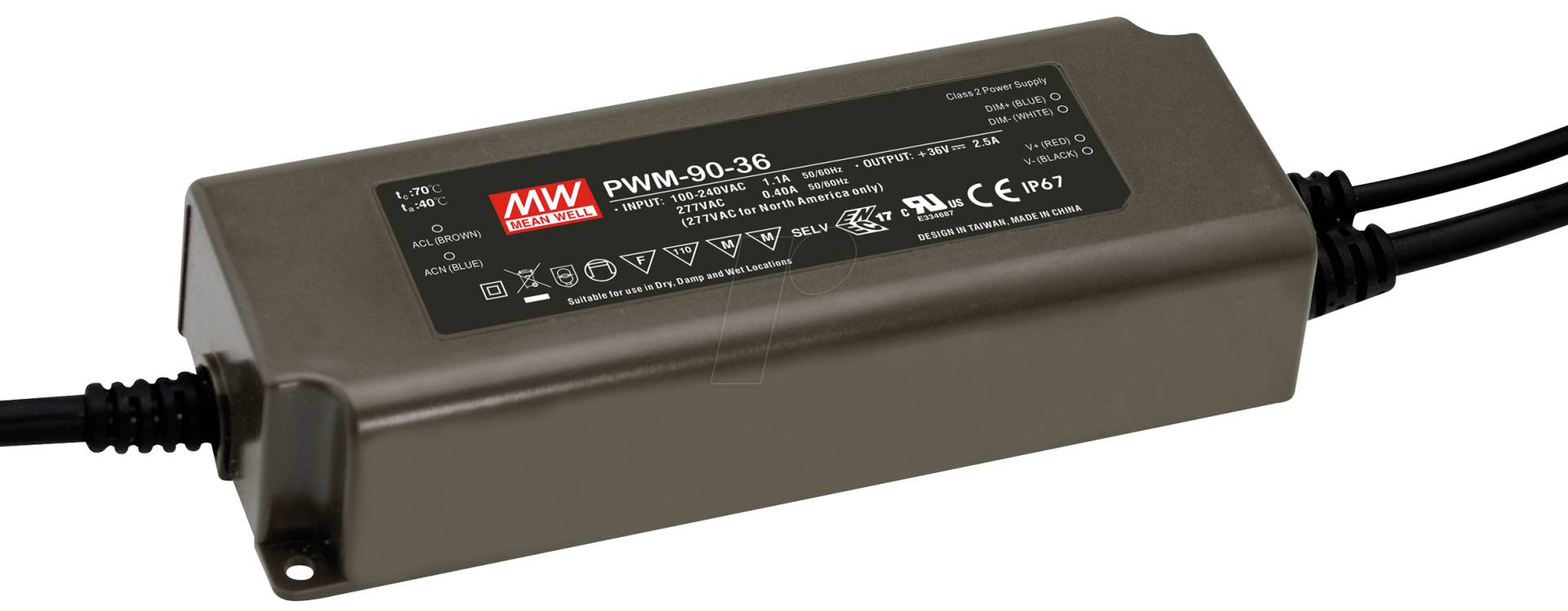 MW PWM-90-24 - LED-Trafo, 90 W, 24 V DC, 3750 mA, dimmbar von MEANWELL