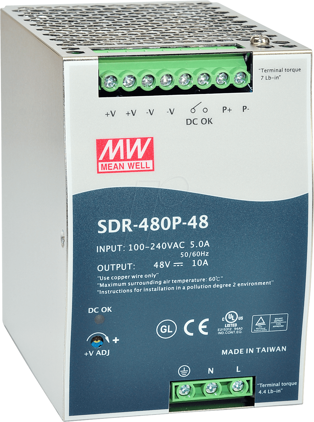 MW SDR480P-24 - Schaltnetzteil, Hutschiene, 480 W, 24 V, 20 A von MEANWELL