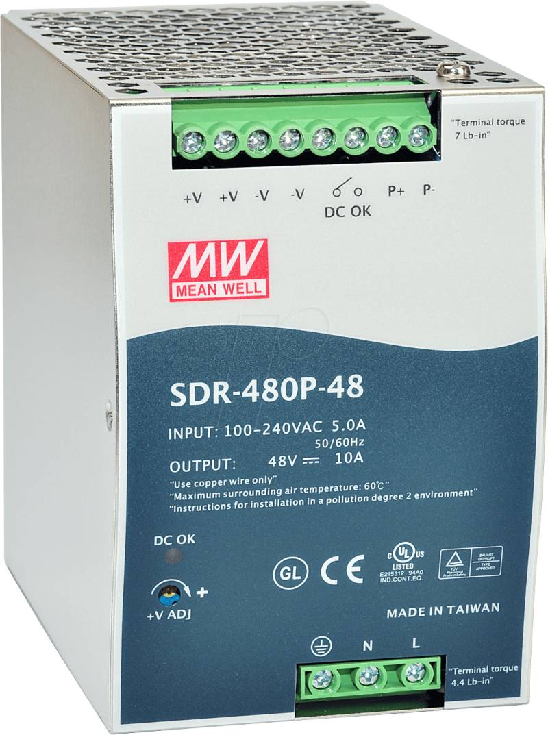 MW SDR480P-48 - Schaltnetzteil, Hutschiene, 480 W, 48 V, 10 A von MEANWELL