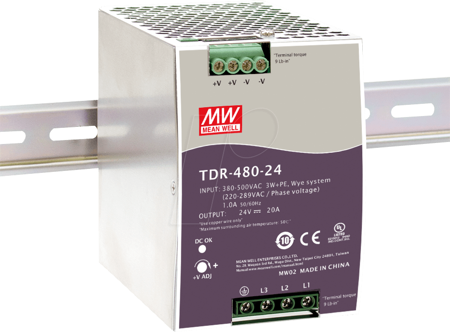 MW TDR-480-48 - Schaltnetzteil, Hutschiene, 480 W 48 V, 10 A von MEANWELL