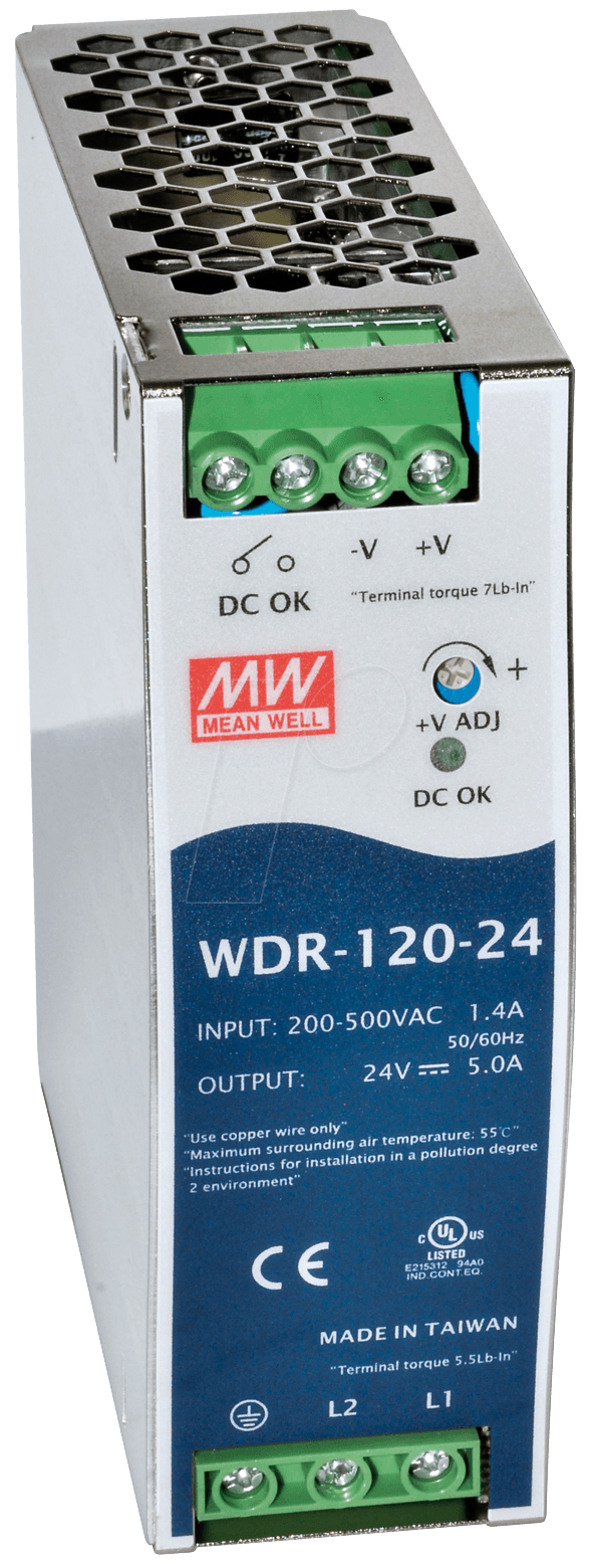 MW WDR-120-24 - Schaltnetzteil, Hutschiene, 120 W, 24 V, 5 A von MEANWELL