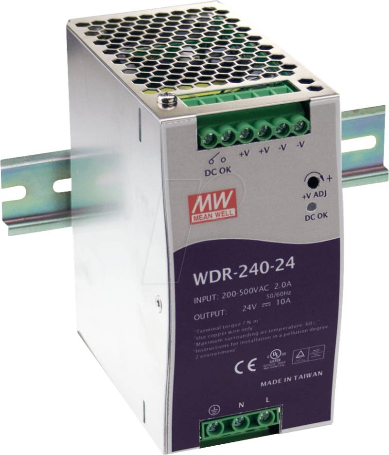 MW WDR-240-24 - Schaltnetzteil, Hutschiene, 240 W, 24 V, 10 A von MEANWELL