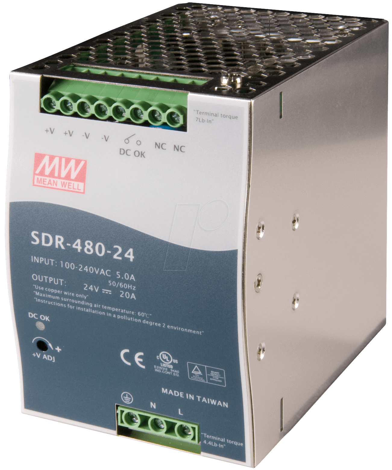 SNT MW-SDR480-24 - Schaltnetzteil, Hutschiene, 480 W, 24 V, 20 A von MEANWELL
