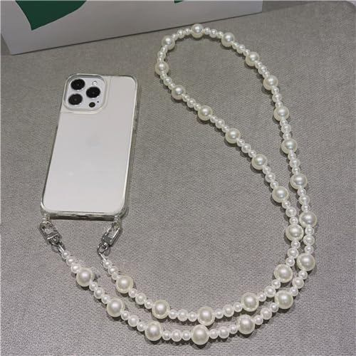 Crossbody Halskette Perlenkette Lanyard Handyhülle für iPhone 15 11 12 13 14 Pro Max XR X XS Mini 7 8 Plus SE Klare PC-Hardcover, A05, für iPhone 12 von MEBEME