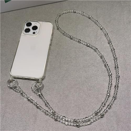 Crossbody Halskette Perlenkette Lanyard Handyhülle für iPhone 15 11 12 13 14 Pro Max XR X XS Mini 7 8 Plus SE Klare PC-Hardcover, A07, für iPhone 13 Mini von MEBEME