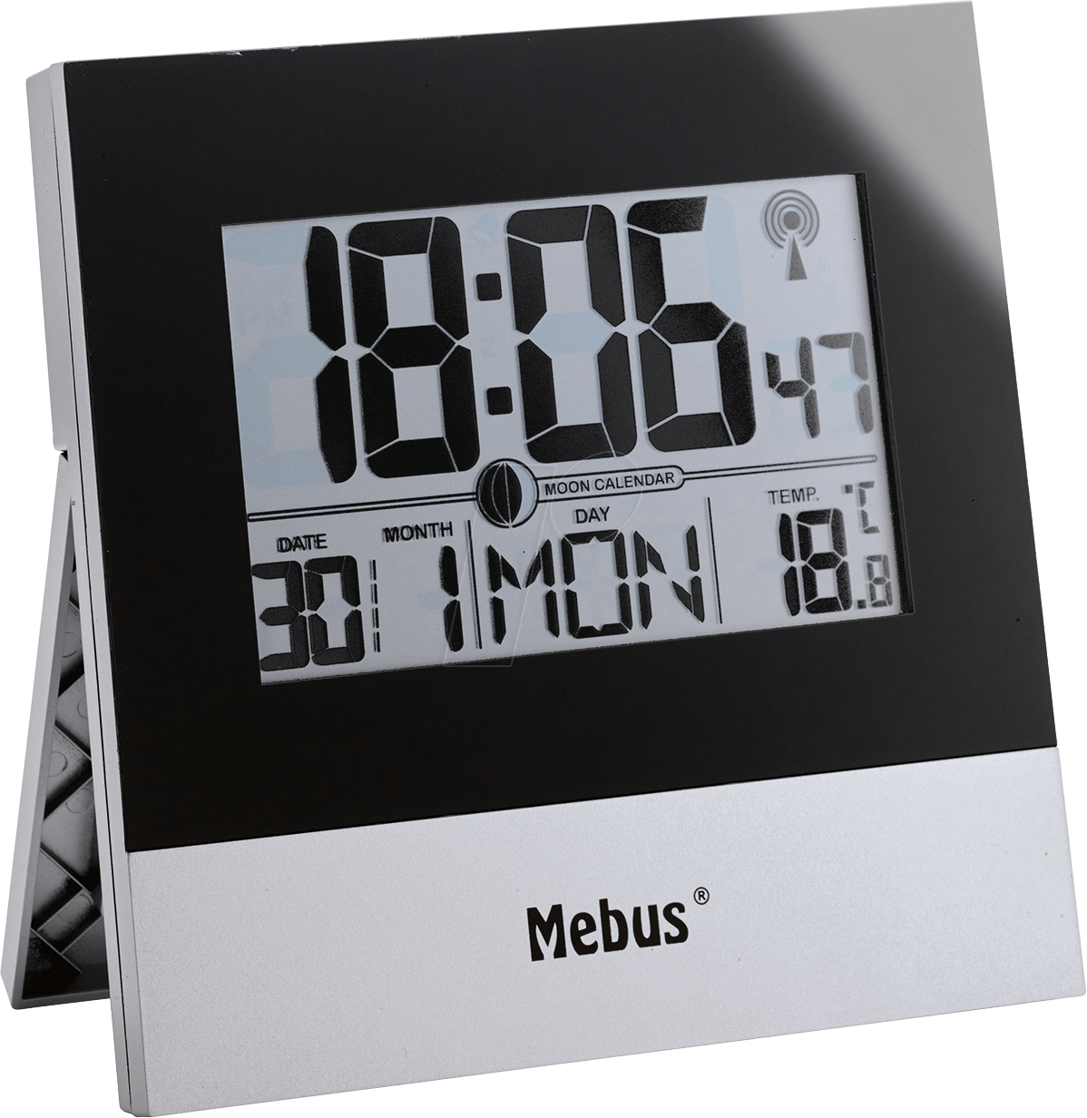 MEBUS 41787 - Funk-Wanduhr, digital, Kalender, Temperatur, silber/schwarz von MEBUS