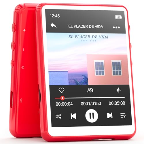 MECHEN 64GB MP3 Player Bluetooth, 2,4 Zoll Touchscreen MP3 Player mit Kopfhörer, FM-Radio, Dictaphone, E-Book, Lautsprecher, Roter Musik Player von MECHEN