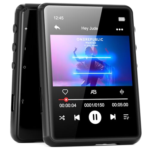 MECHEN 64GB MP3 Player Bluetooth 5.3 | 2,4'' Touchscreen Tragbarer MP3-Player zum Laufen mit Line-in-Aufnahme, FM-Radio, Lautsprecher, Unterstützt bis zu 128GB (Schwarz, 64GB) von MECHEN