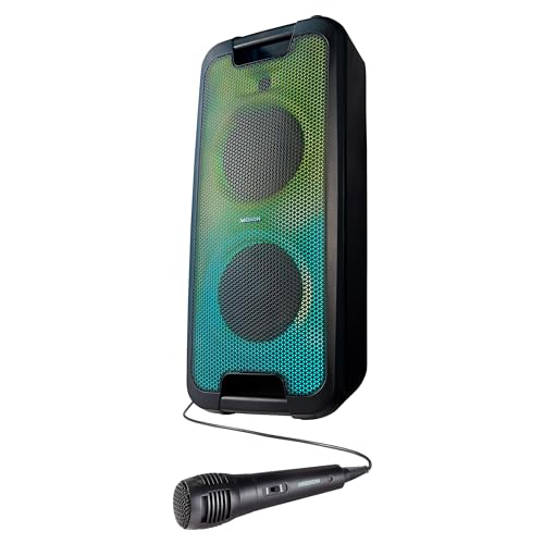 MEDION E61400 Party-Soundsystem (Partylautsprecher, inkl. Mikrofon, Karaoke, Akku, Bluetooth 5.0, Kompaktanlage, Farbige umlaufende LEDs, USB, AUX, 2X Mikrofonanschluss) von MEDION