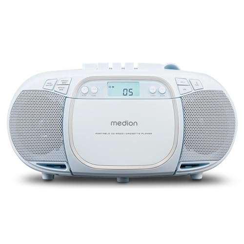 MEDION E66476 Stereo Sound System (Boombox, CD-Player, MP3, Kassette, tragbarer Kassettenspieler für Kinder, UKW Radio, AUX, Kopfhörer, Netz & Batterie) blau von MEDION