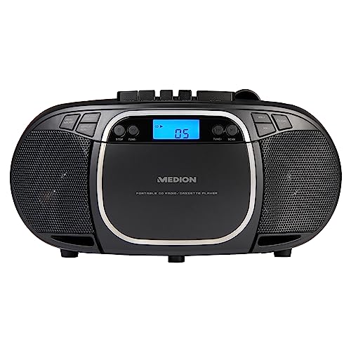 MEDION E66476 Stereo Sound System (Boombox, CD-Player, MP3, Kassette, tragbarer Kassettenspieler für Kinder, UKW Radio, AUX, Kopfhörer, Netz & Batterie) schwarz von MEDION