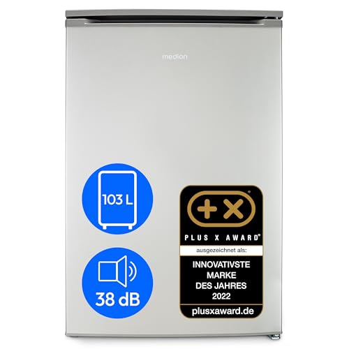 MEDION Gefrierschrank (103L Fassungsvermögen, Less Frost, höhenverstellbare Füße, 84cm hoch, 3 transparente Schubladen, Türanschlag wechselbar, freistehend, MD37777) silber von MEDION
