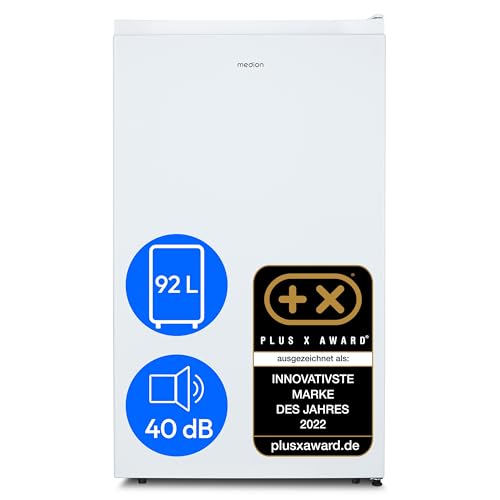 MEDION Kühlschrank (Tisch Vollraumkühlschrank, bis zu 130 Liter, 85cm Höhe, Glasablagen, transparente Gemüseschublade, freisetehend, Türanschlag wechselbar) silber weiß (Weiß, 92 Liter) von MEDION