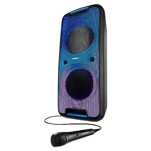 MEDION P61080 Party-Soundsystem (Partylautsprecher inkl. Mikrofon, Karaoke, Akku, Bluetooth, True Wireless Stereo, 2X 450 Watt, Farbige LED, 2X USB, 2X AUX, 2X Mikrofonanschluss, Kompaktanlage) von MEDION