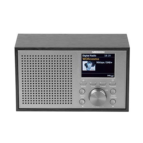MEDION P66099 DAB+ UKW Radio (Retro Look, 2,4" Farbdisplay, 20 Watt, RDS, Display Dimmer, Digitaler Soundprozessor, Einschlafautomatik Sleep) Silber von MEDION