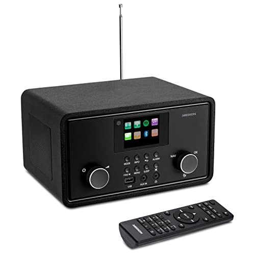 MEDION P85027 Internetradio (DAB Plus, UKW Radio, Spotify Connect, WLAN, Bluetooth, Streaming, Equalizer, Farbdisplay, USB, AUX, Wecker, Schlummerfunktion, Sleep Timer) schwarz von MEDION