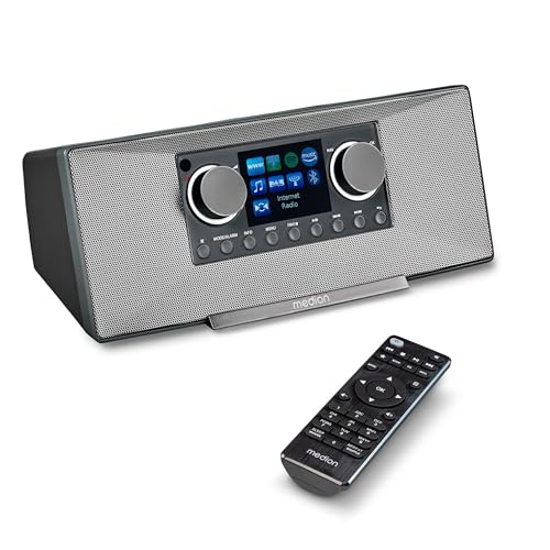 MEDION P85333 Internetradio mit DAB+ (WLAN, UKW, Spotify Connect, Amazon Music, DLNA, USB, Kopfhörer-Anschluss, AUX, Stereo Line-Out Cinch, Sleep Timer) grau von MEDION