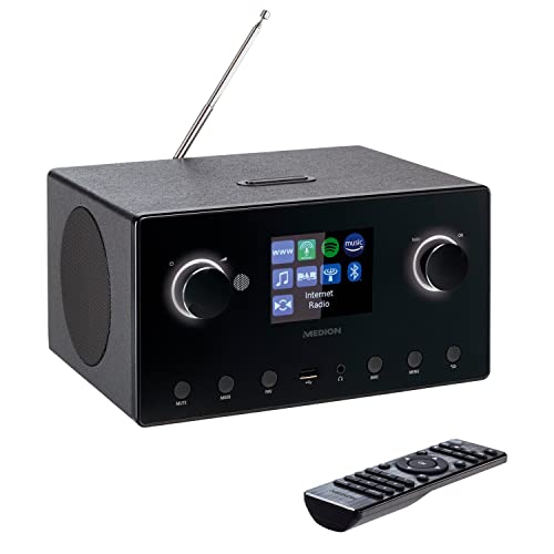 MEDION P85444 2.1 Internetradio mit Subwoofer (DAB+, UKW Radio, Spotify Connect, WLAN, Bluetooth, Streaming, Equalizer, Farbdisplay, USB, AUX, Wecker, Schlummerfunktion, Sleep Timer) schwarz von MEDION