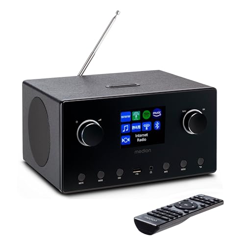 MEDION P85444 2.1 Internetradio mit Subwoofer (DAB+, UKW Radio, Spotify Connect, WLAN, Bluetooth, Streaming, Equalizer, Farbdisplay, USB, AUX, Wecker, Schlummerfunktion, Sleep Timer) schwarz von MEDION